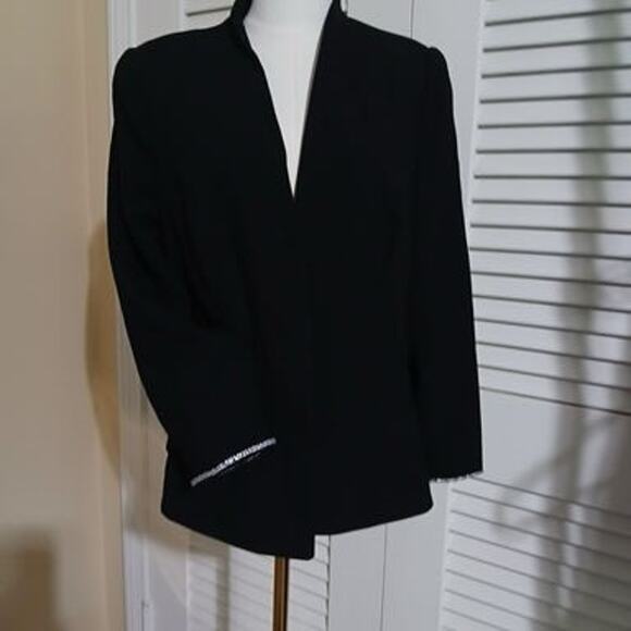 Vintage Junnie Leigh SZ12 Open Blazer Black With Rhinestone-Cuff Detail USA Made - Picture 1 of 14